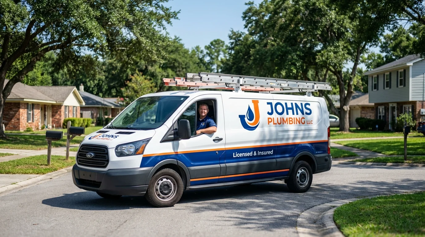 Johns Plumbing LLC service van in Salem, NJ