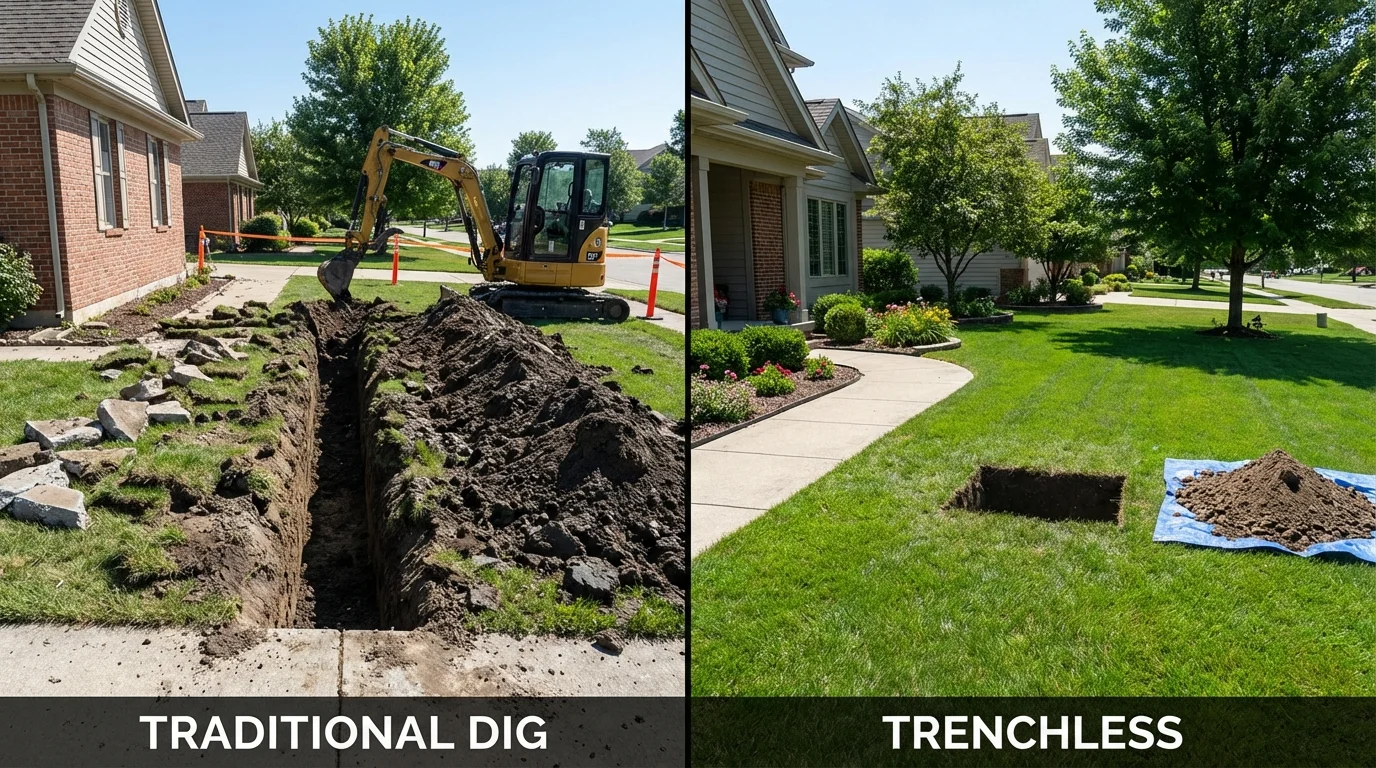 Trenchless sewer repair with minimal yard damage versus traditional excavation in Salem, NJ
